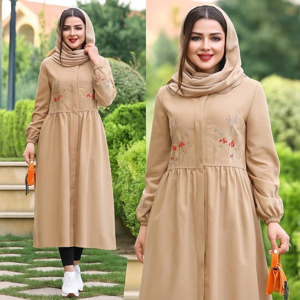 لباس زنانه ، مانتو گلدوزی زنانه ، پیراهن بلند زنانه ، مانتو جلو بسته بلند