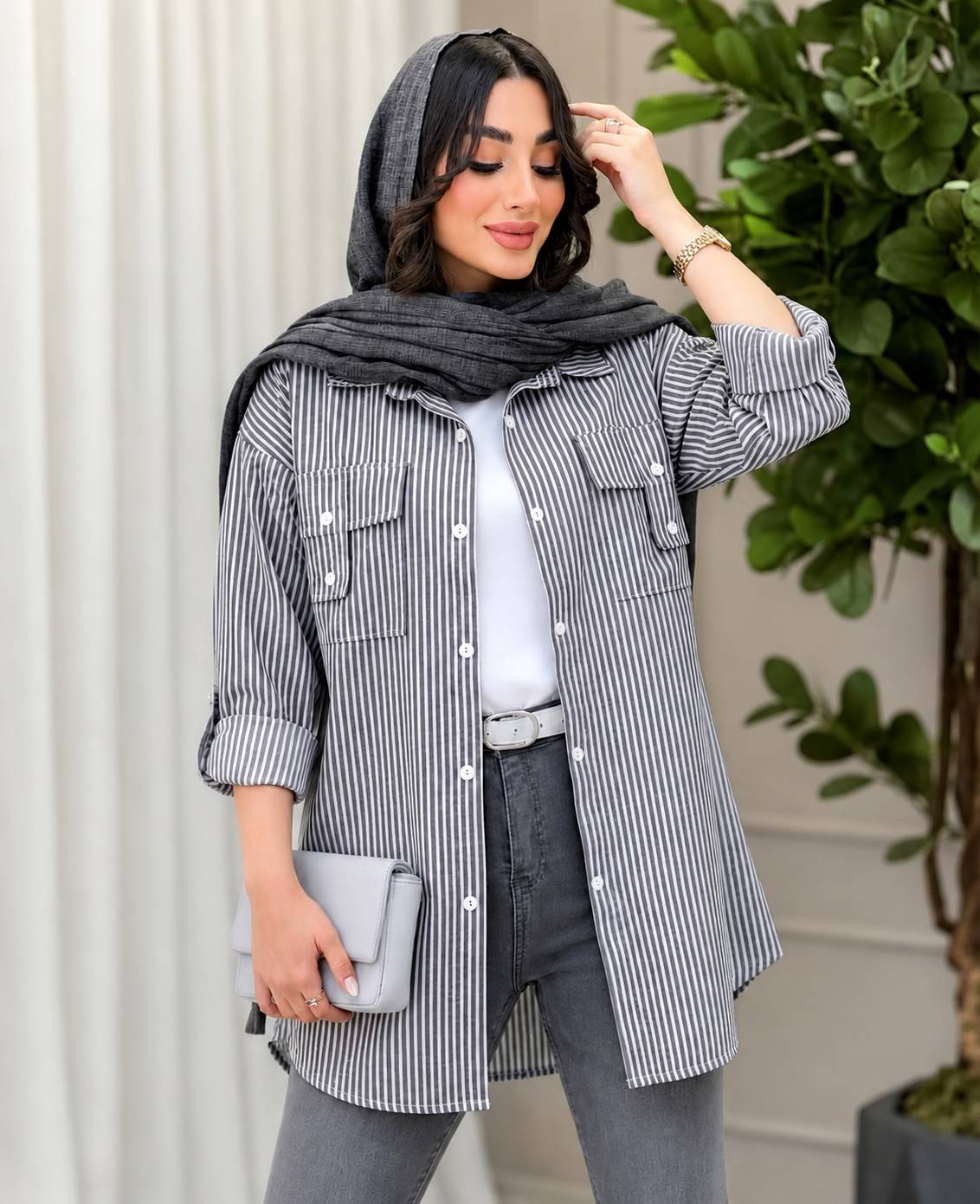 شومیز راه راه زنانه ، مانتو راه راه ، شومیز جیب صلیبی