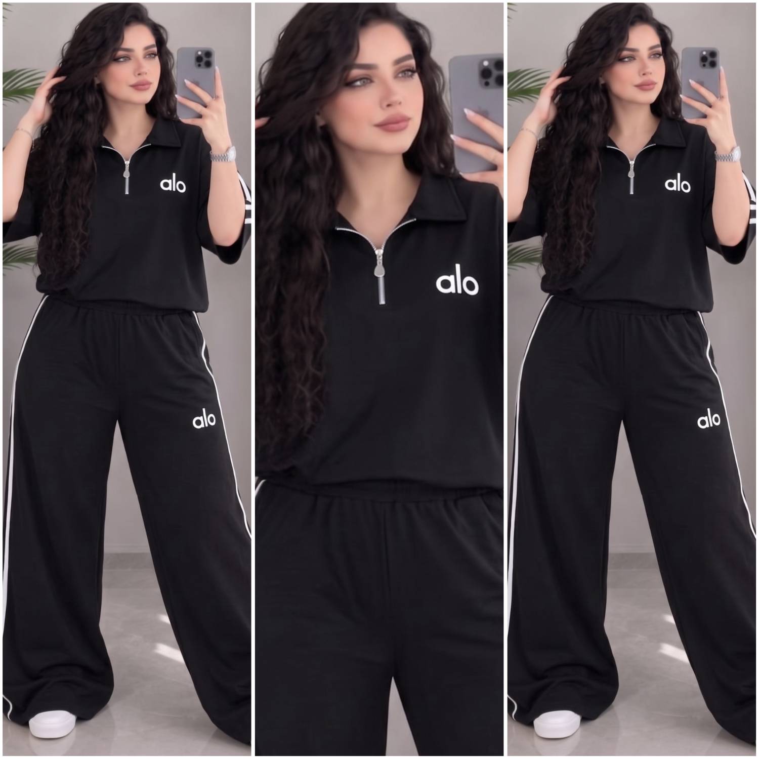 ست تیشرت و شلوار زنانه مشکی ، تیشرت یقه دار و شلوار زنانه  ، ست لش و خونگی زنانه