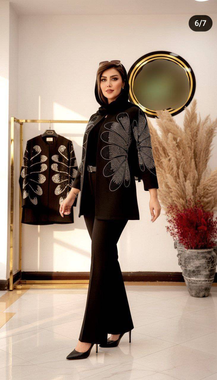 ست دوتیکه کت و شلوار مجلسی زنانه ، ست کت و شلوار نگینی